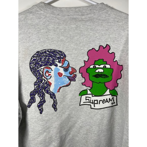 Supreme Gonz Heads Crewneck Sweatshirt Heather Gray Colorful Faces Medium - Picture 4 of 9